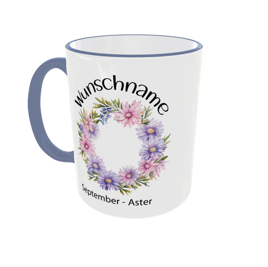 Personalisierte September Tasse mit Aster und Wunschname
