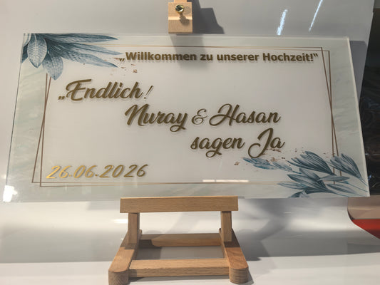 Personalisiertes Hochzeits-Empfangsschild – Acrylglas mit goldener Kalligrafie