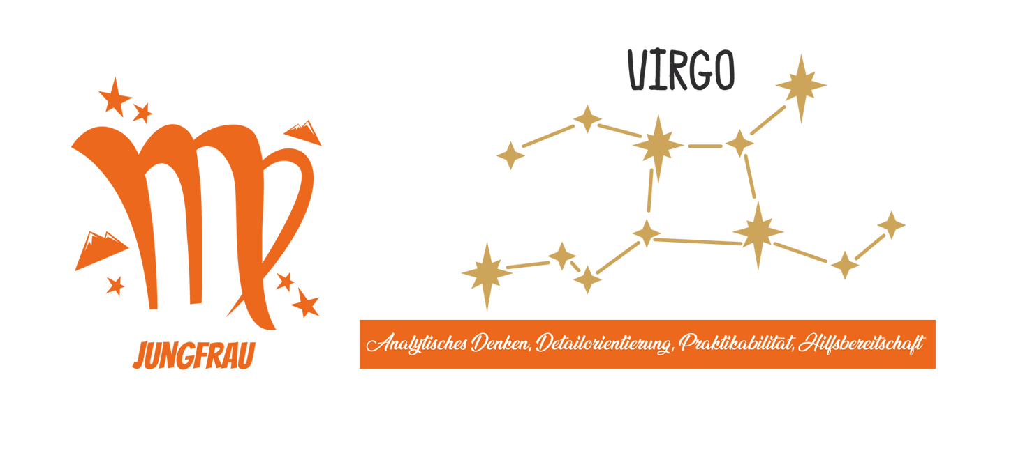 Sternzeichen Tasse Jungfrau / Virgo – Edles Design in Orange & Gold mit Charakter-Eigenschaften