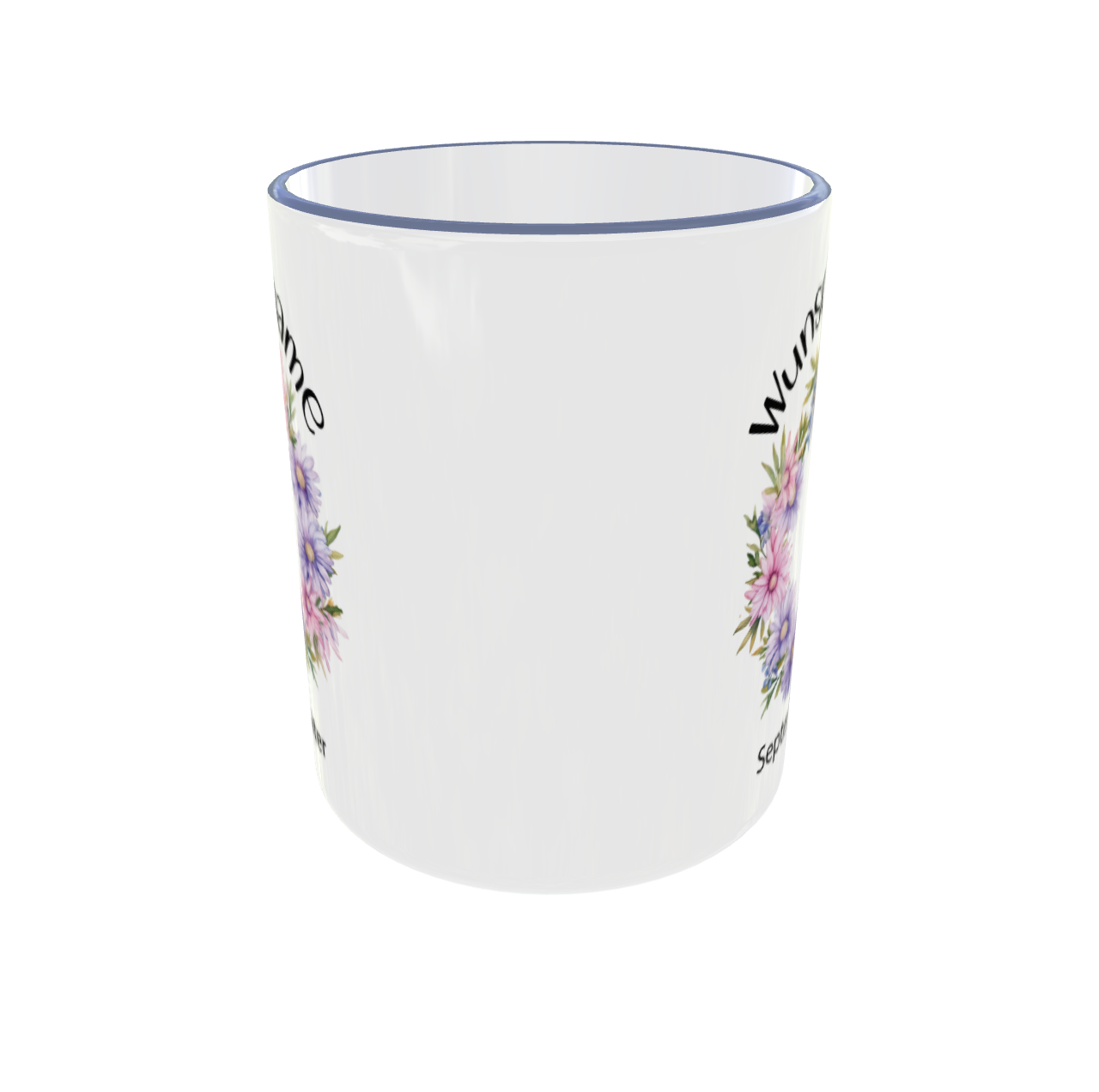 September Tasse mit Aster Blumenmotiv Seitenansicht