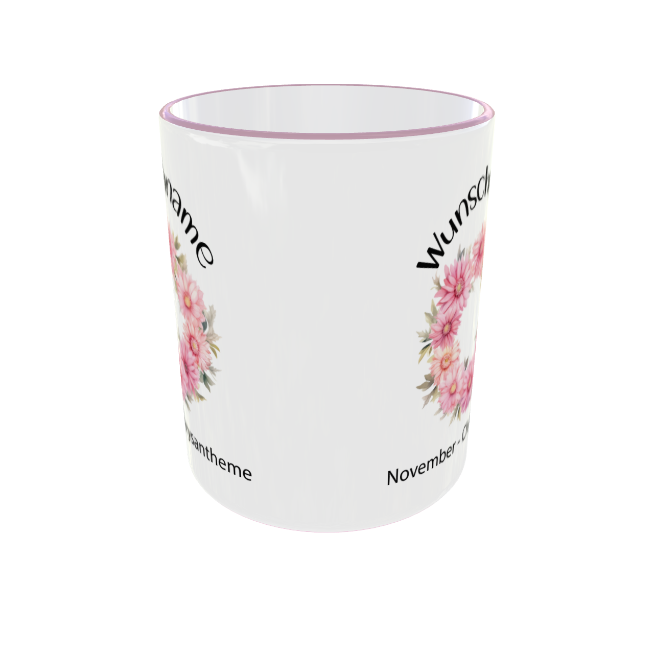 Personalisierte November Tasse Rückseite - Chrysantheme Blumenkranz Design