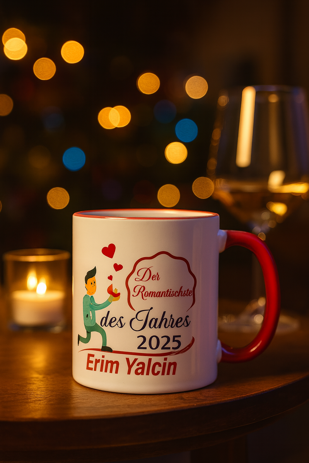 Romantischste des Jahres – Personalisierte Tasse mit Comic & Wunschname – Lustiges Valentinstag Geschenk