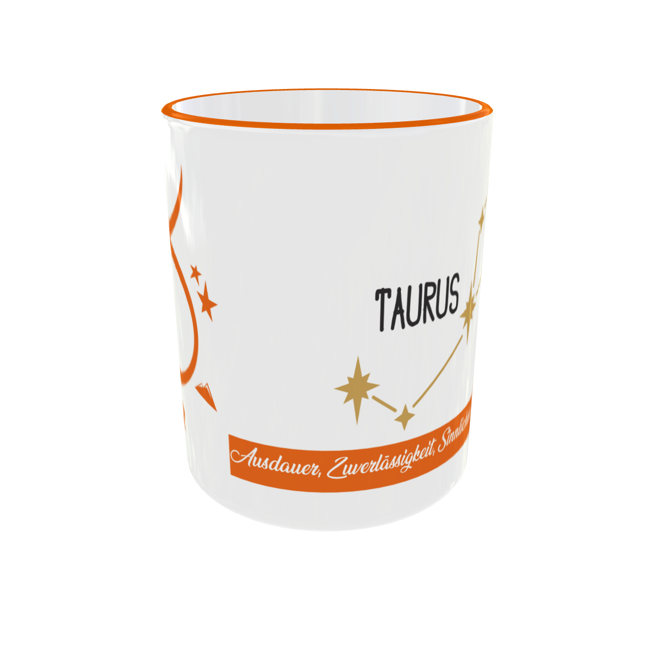 Hochwertige Akzente: Der leuchtend orangefarbene Henkel und der farblich abgestimmte Rand verleihen der Tasse einen modernen und zugleich gemütlichen Look.