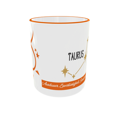 Hochwertige Akzente: Der leuchtend orangefarbene Henkel und der farblich abgestimmte Rand verleihen der Tasse einen modernen und zugleich gemütlichen Look.