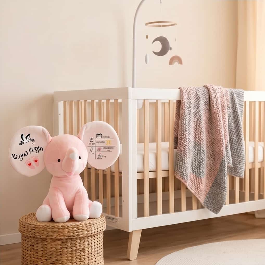 Personalisiertes Kuscheltier Elefant – Detailansicht Bedruckung Ohren