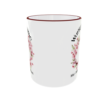 Mai Geburtsblume Maiglöckchen Tasse - Detailansicht mit Bordeaux Rand
