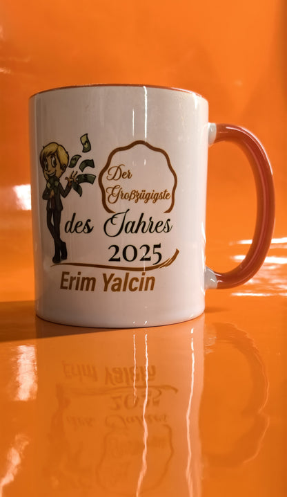 Großzügigste des Jahres – Personalisierte Tasse mit Comic - Wunschname – Dankeschön Geschenk für Kollegen & Mitarbeiter