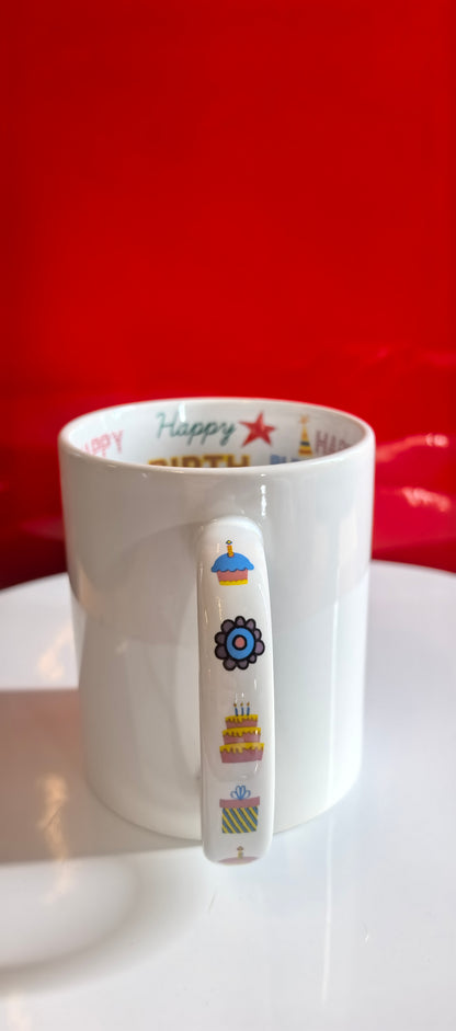 Geburtstagstasse mit Innendruck – Happy Birthday Design mit Kuchen & Ballons