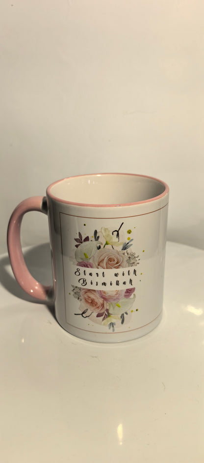 Start with Bismillah - End with Elhamdulillah | Inspirierende Tasse | Pastellblumen & Glaubensspruch