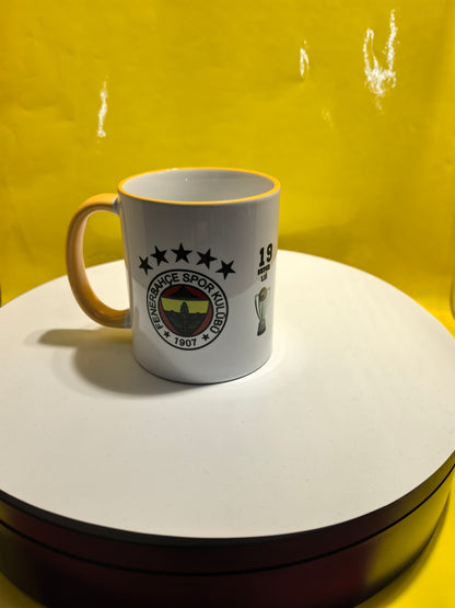 Fenerbahçe Tasse-36 Titel Design-Fanartikel mit Vereinslogo &Pokalstatistik- Gelber Henkel-Fußball Erfolge-Türkischer Fußballverein-Geschenk
