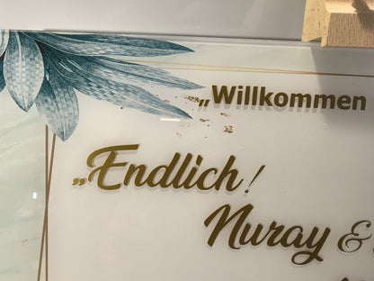 Personalisiertes Hochzeits-Empfangsschild – Acrylglas mit goldener Kalligrafie