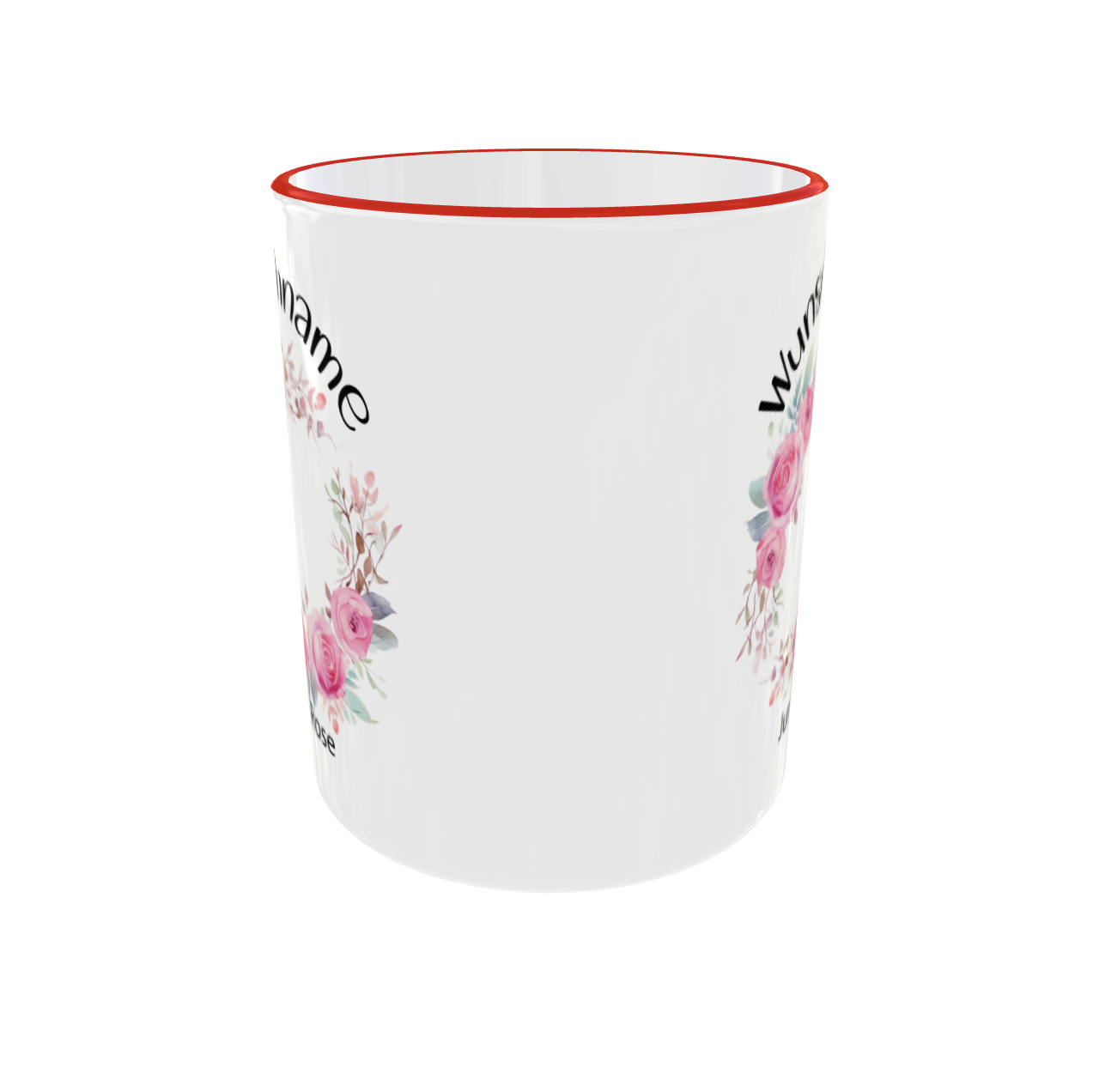 Juni Geburtsblume Rose Tasse - Seitenansicht mit Personalisierung