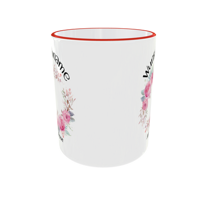 Juni Geburtsblume Rose Tasse - Seitenansicht mit Personalisierung