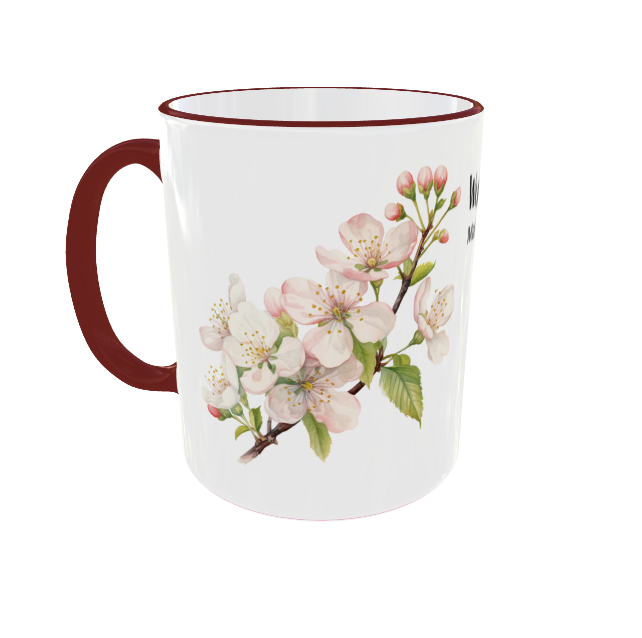 Personalisierte Tasse mit Mai Geburtsblume Maiglöckchen, Wunschname individuell bedruckt