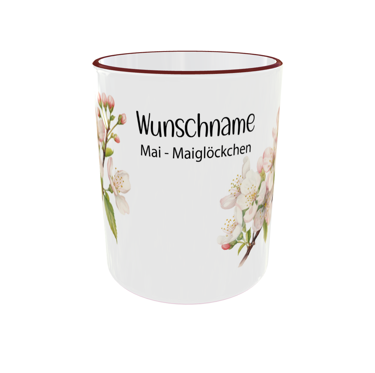 Mai Geburtsblumen Tasse Maiglöckchen rosa - Rückansicht mit Wunschname