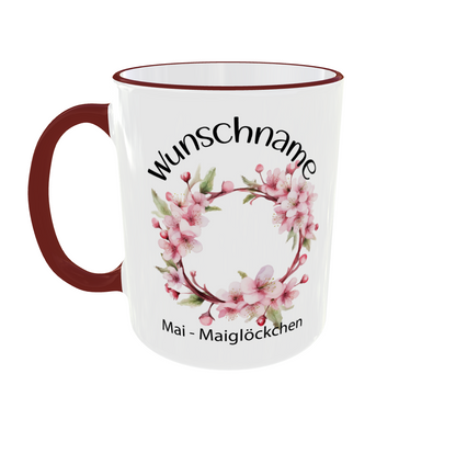 Personalisierte Maiglöckchen Tasse mit Wunschname - Frontansicht