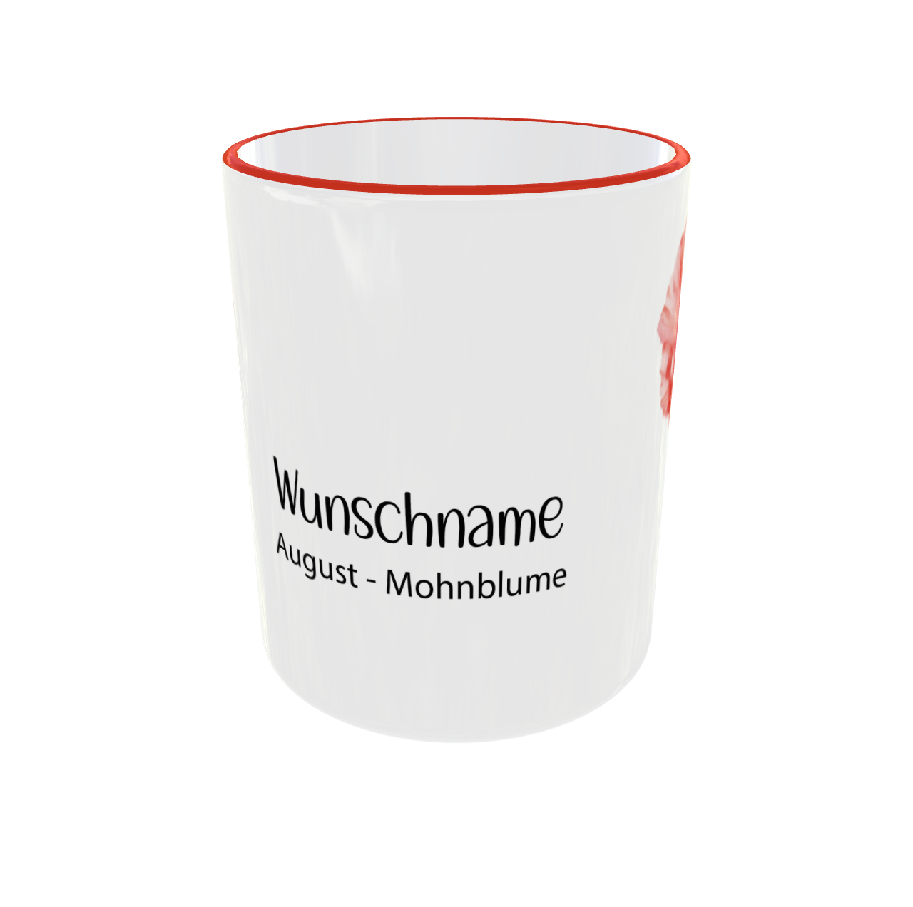 Detailansicht der personalisierten Mohnblumen Tasse für August Geburtstage