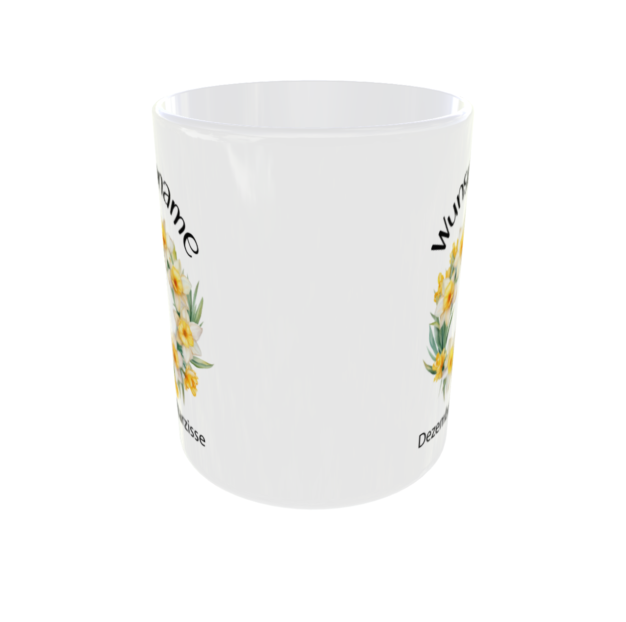 Personalisierte Dezember Geburtsblume Tasse Rückseite - Narzisse Kranz Design