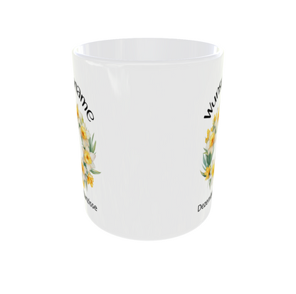 Personalisierte Dezember Geburtsblume Tasse Rückseite - Narzisse Kranz Design
