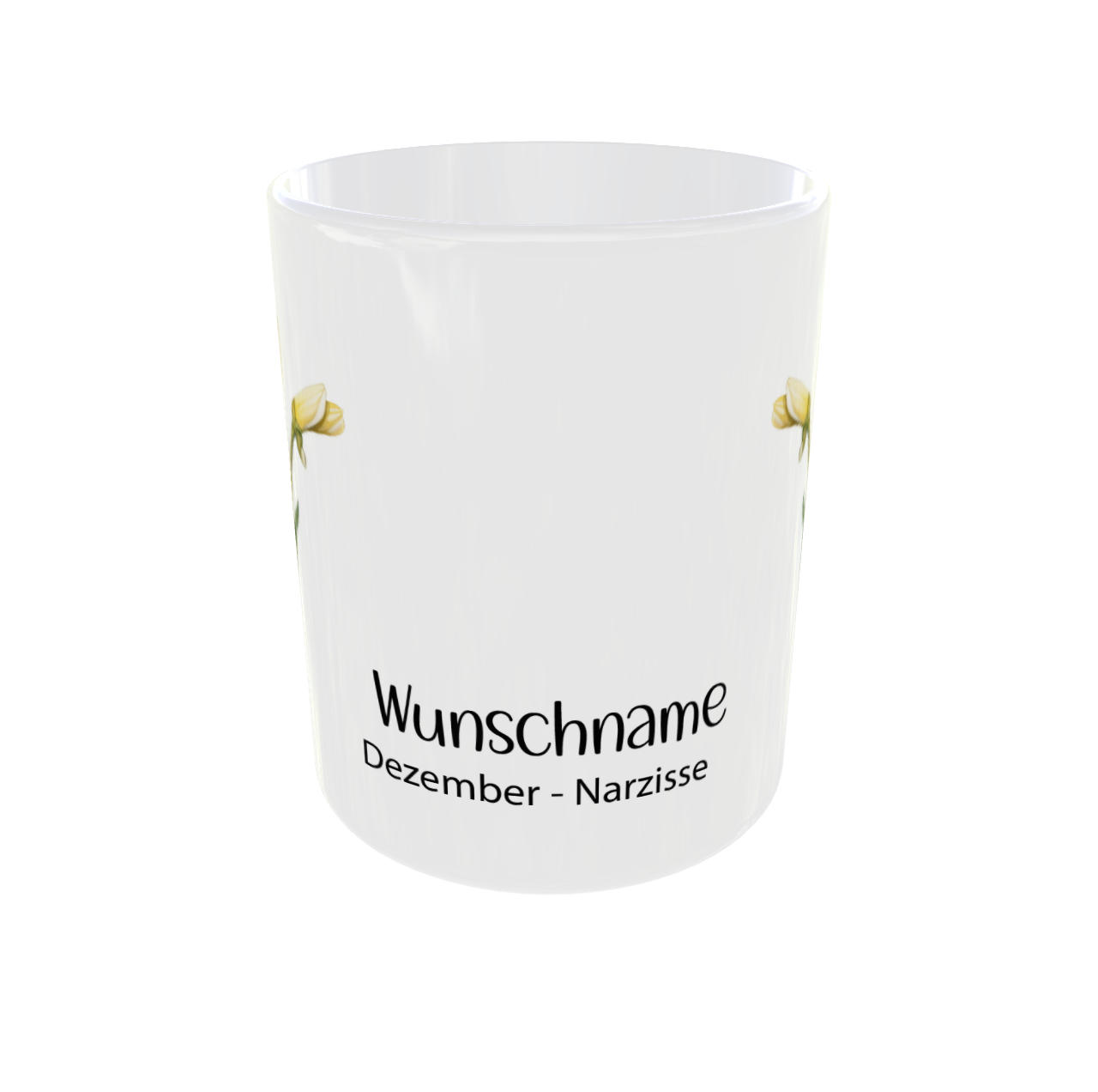 Dezember Narzisse Tasse Rückseite - personalisierbare Geburtsmonatstasse mit Blumenmotiv