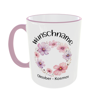 Personalisierte Oktober Tasse mit Kosmos und Wunschname