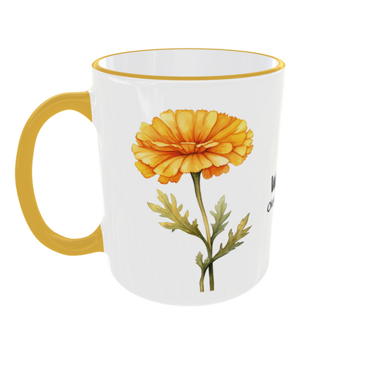 7.	Geburtsmonat Tasse Oktober mit Ringelblume und Name