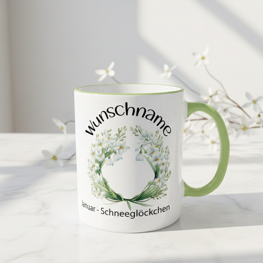 Personalisierte Keramiktasse Januar mit individuellem Namen 