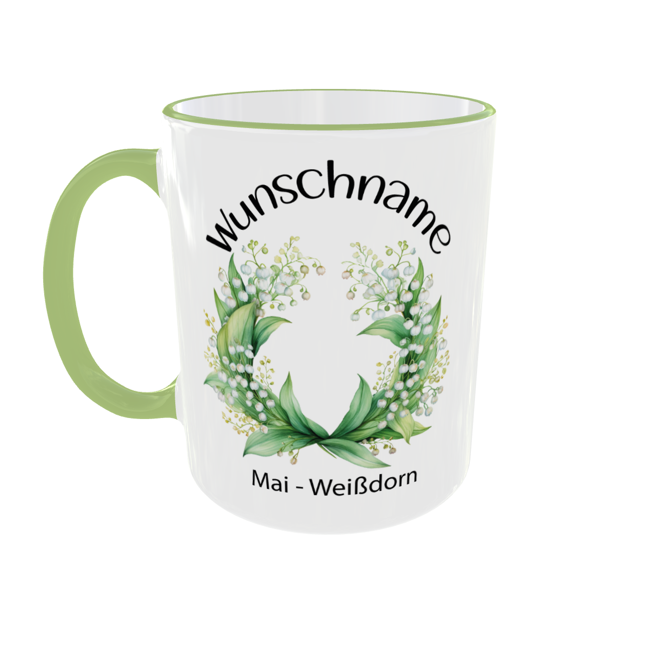 Personalisierte Weißdorn Tasse für Mai-Geborene mit individuellem Namen