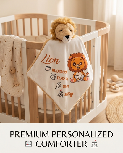 Personalisiertes Löwen-Schmusetuch im Babybett Premium Personalized Comforter