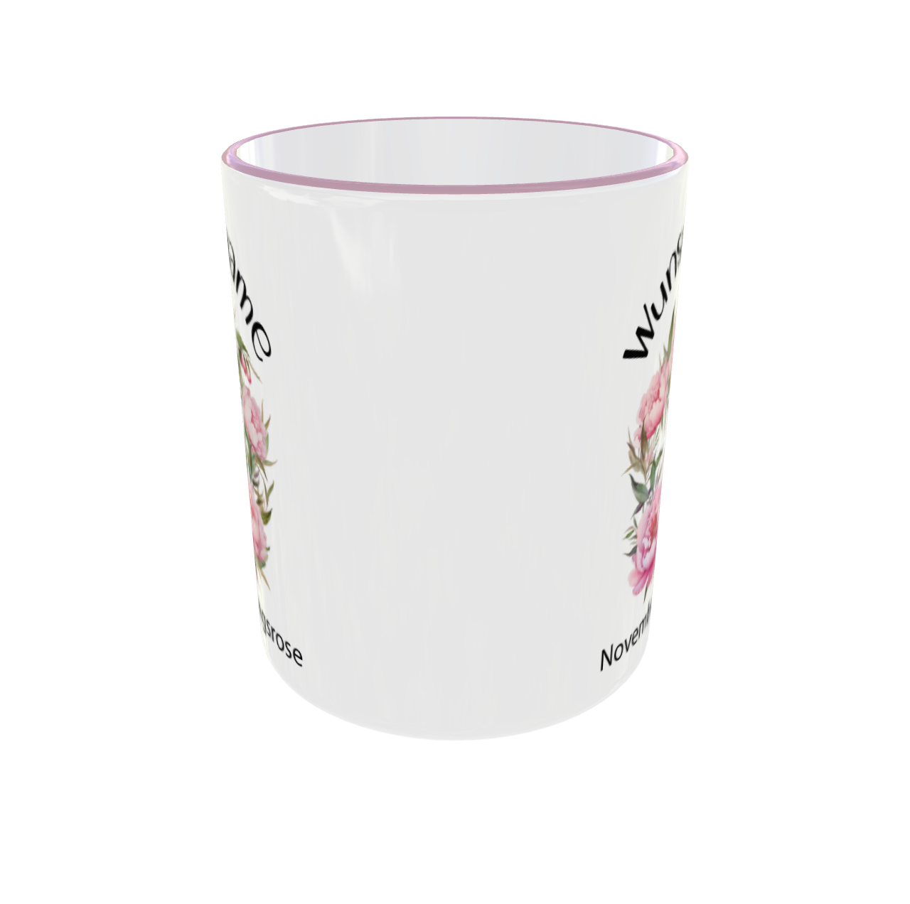 Personalisierte November Geburtsblume Tasse Rückseite - Pfingstrose Kranz Design