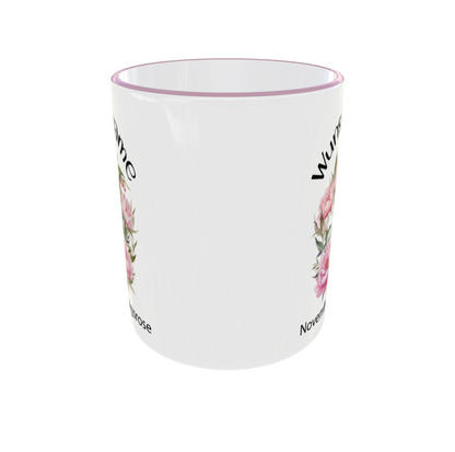 Personalisierte November Geburtsblume Tasse Rückseite - Pfingstrose Kranz Design