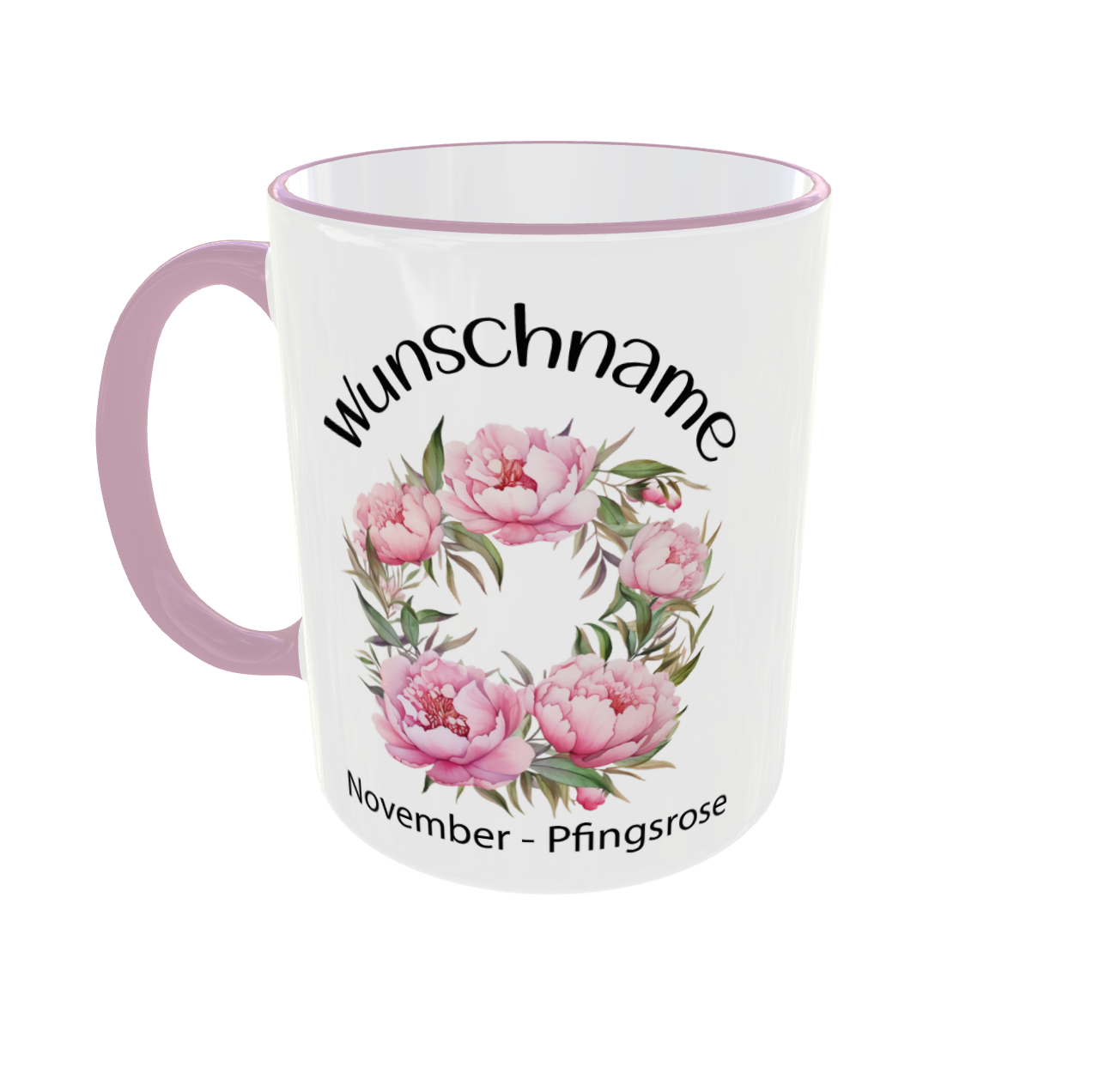 November Pfingstrose Kranz Tasse - personalisierbare Geburtsblumentasse mit Wunschname