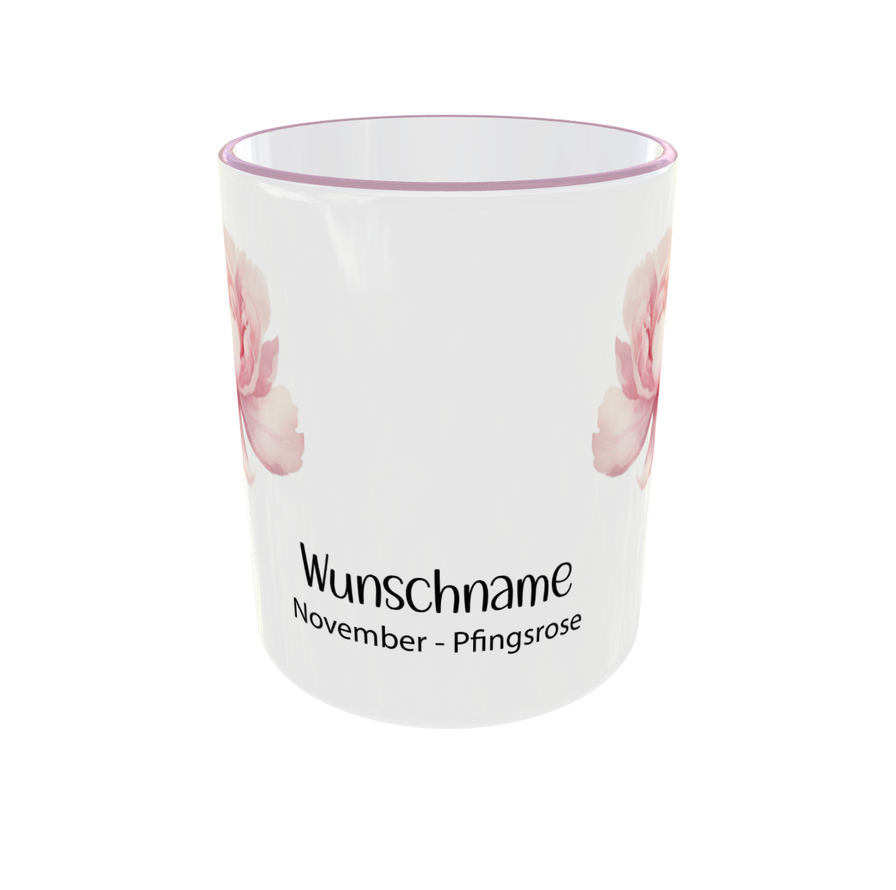 November Pfingstrose Tasse Rückseite - personalisierbare Geburtsmonatstasse mit Blumenmotiv
