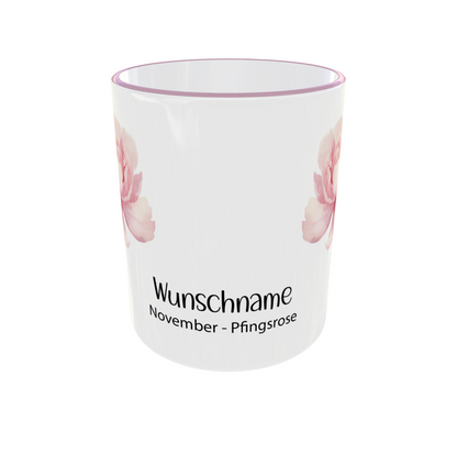 November Pfingstrose Tasse Rückseite - personalisierbare Geburtsmonatstasse mit Blumenmotiv