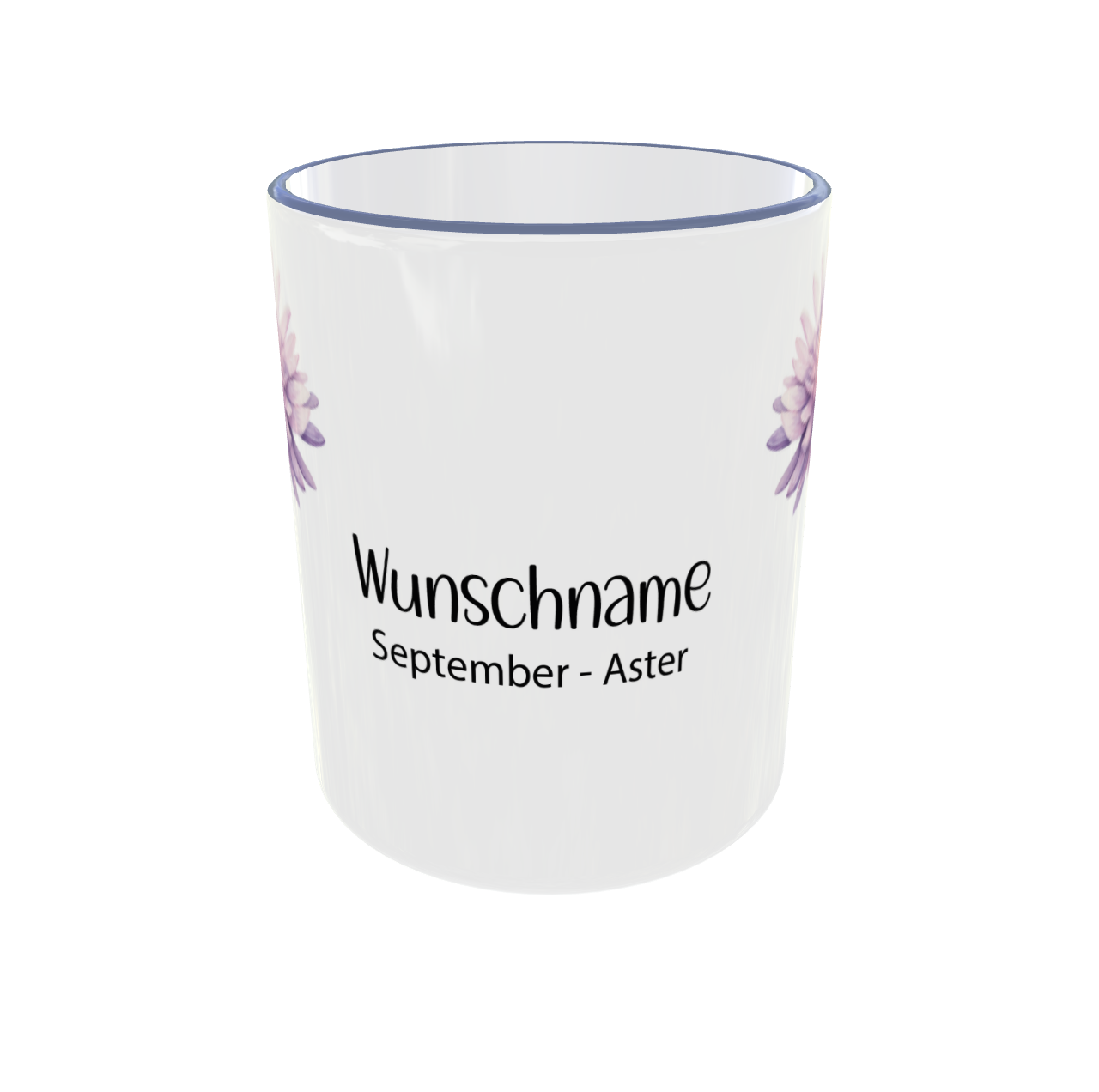 September Tasse Rückseite mit Aster Blumenmotiv
