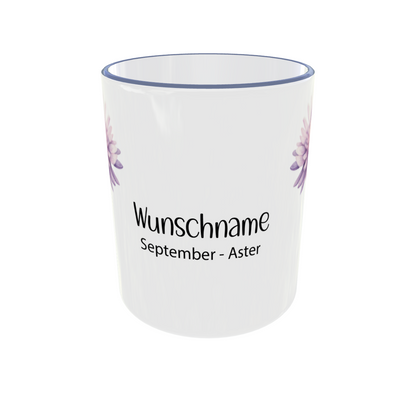 September Tasse Rückseite mit Aster Blumenmotiv
