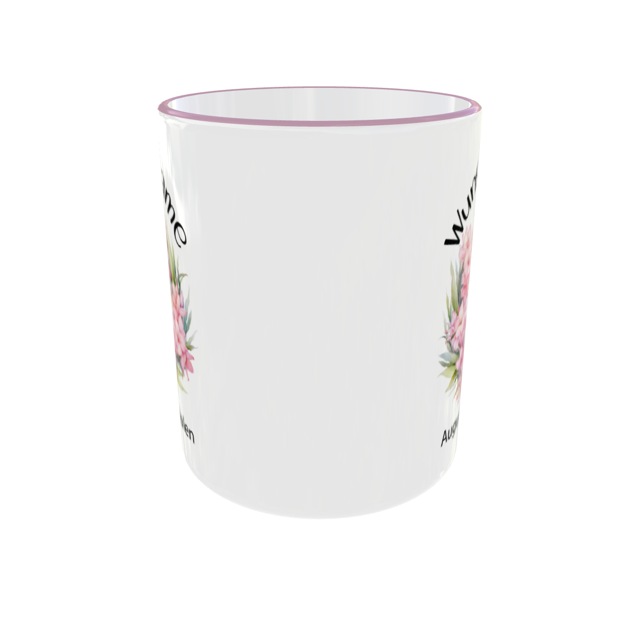 Rückansicht der personalisierten August Geburtsblumen Tasse mit Gladiolen