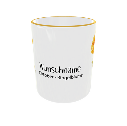 Oktober Tasse Rückseite mit Ringelblume Blumenmotiv