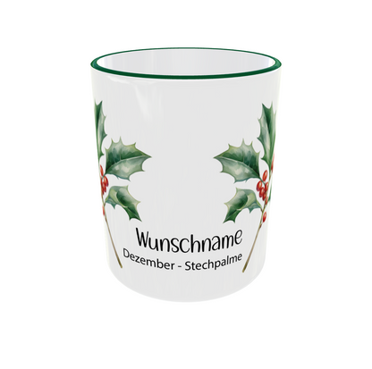Dezember Stechpalme Tasse Rückansicht - personalisierbare Weihnachts-Geburtsblumentasse