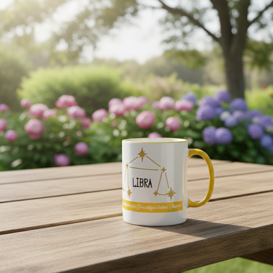 Sternzeichen Tasse Waage – Edles Gold-Design mit Konstellation & Charaktereigenschaften – 330ml