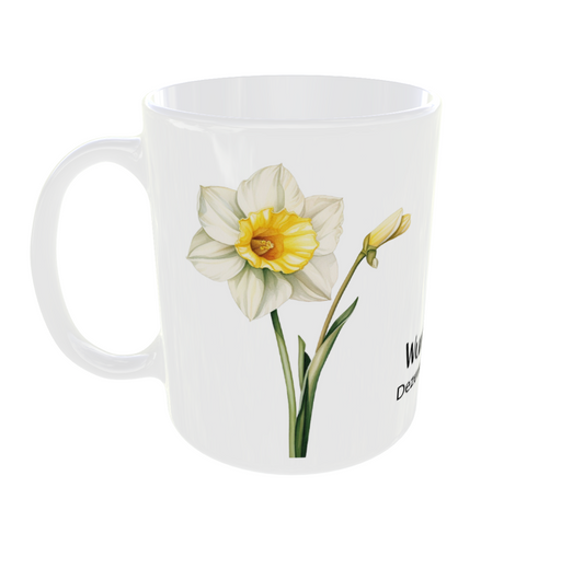 Personalisierte Tasse Dezember Narzisse - Wunschname Geburtsblume gelber Blumen