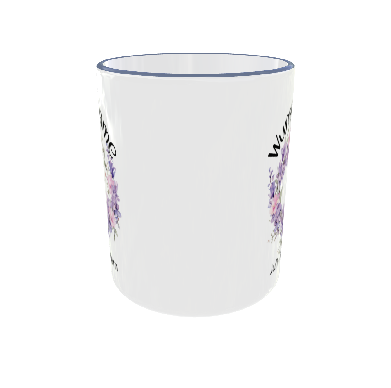 Juli Geburtsblumen Tasse Rittersporn - Rückansicht mit individueller Personalisierung