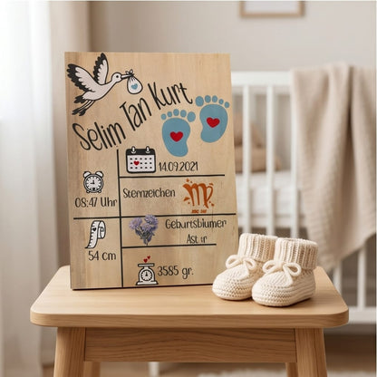 Personalisiertes Holzschild zur Geburt – mit Name & Geburtsdaten