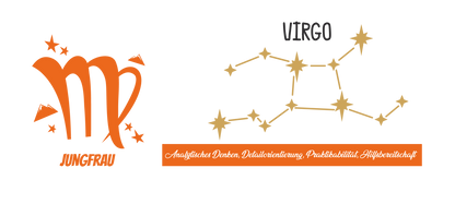 Sternzeichen Tasse Jungfrau / Virgo – Edles Design in Orange & Gold mit Charakter-Eigenschaften