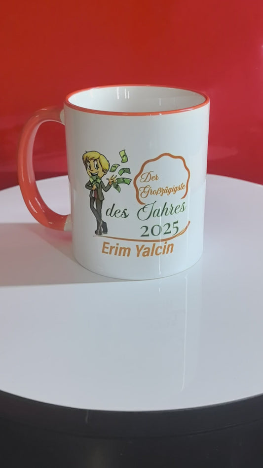 Großzügigste des Jahres – Personalisierte Tasse mit Comic - Wunschname – Dankeschön Geschenk für Kollegen & Mitarbeiter