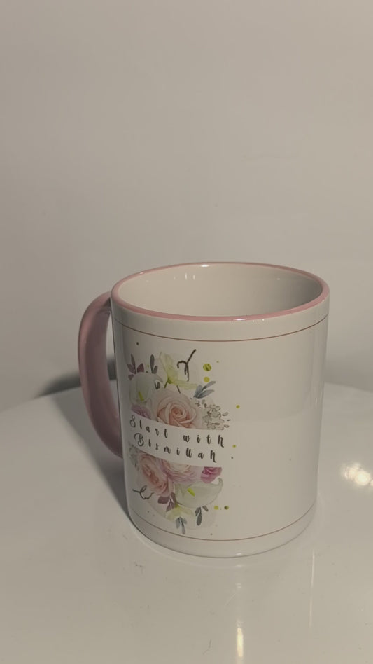 Start with Bismillah - End with Elhamdulillah | Inspirierende Tasse | Pastellblumen & Glaubensspruch