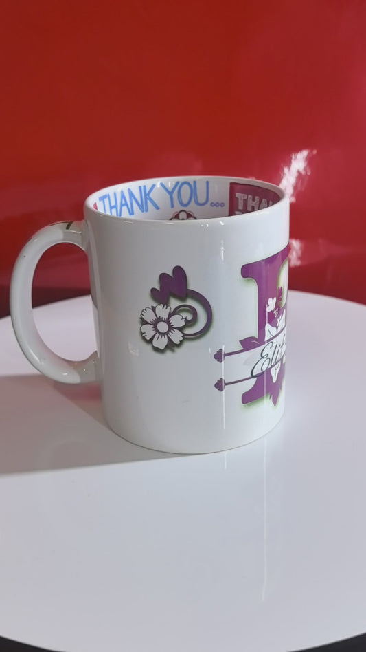 Personalisierte Tasse mit Namen & Anfangsbuchstabe – "Thank You" Geschenk, Dankeschön Tasse personalisiert
