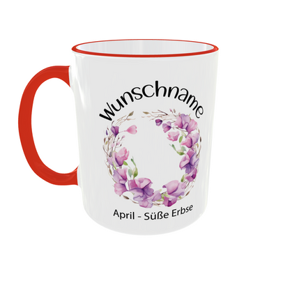 Personalisierte Geburtsblumen Tasse April - Gänseblümchen & Süße Erbse