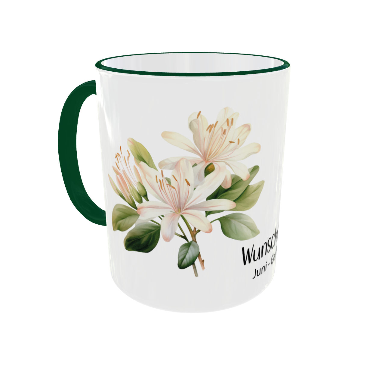 Personalisierte Tasse mit Juni Geburtsblume - Rose & Geißblatt