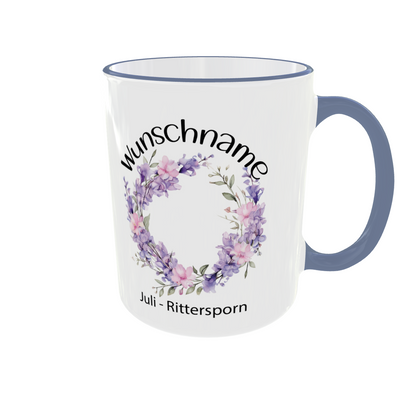 Personalisierte Tasse mit Juli Geburtsblume - Rittersporn & Seerose